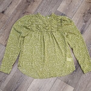 Maison D'Amelie Paris Feminine Sheer Floral Green Blouse Metallic Accent Designe